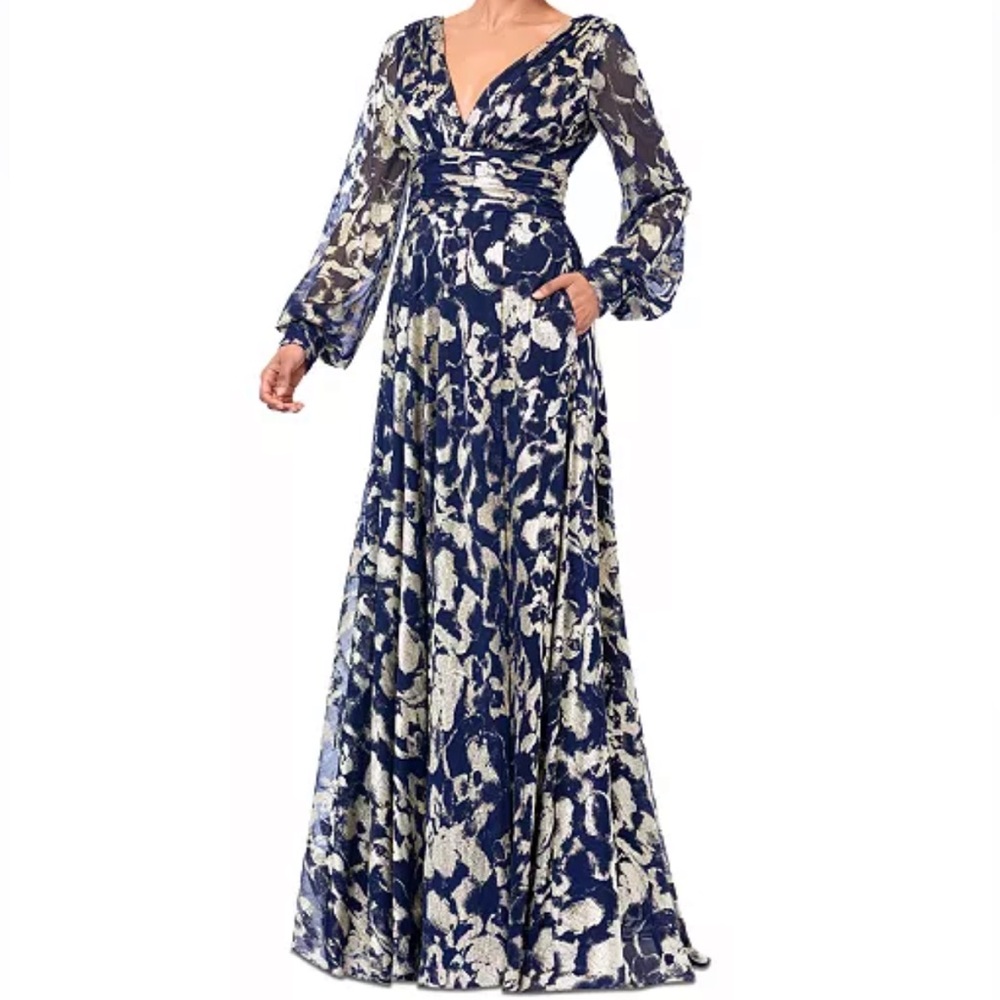 Elegant Navy and Gold Foil Gown